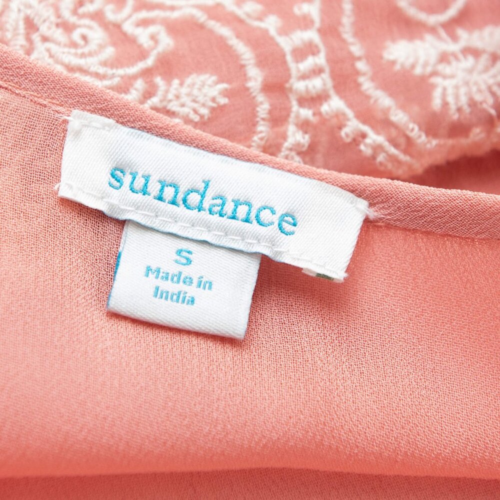 Sundance Rose Palace Embroidered Dress Sheath Midi Short Sleeve Pink White Small - Picture 3 of 5